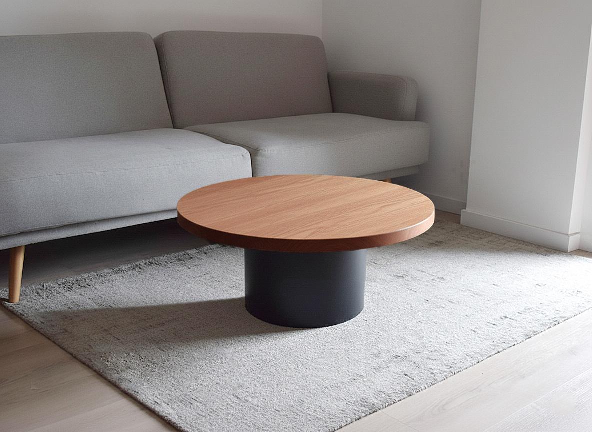 Handmade Black Ceramic Coffee Table with Oak Top For Sale 1