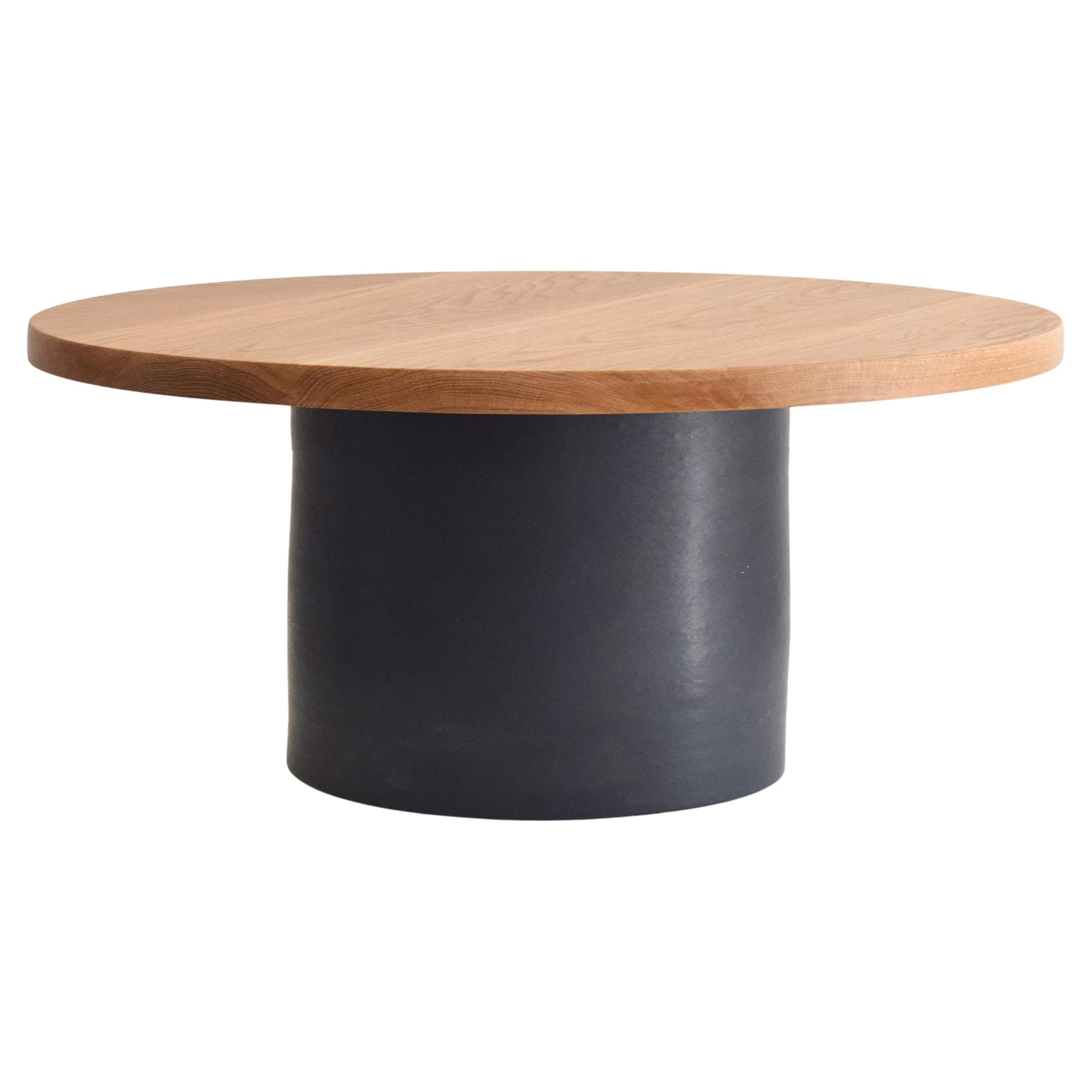 Handmade Black Ceramic Coffee Table with Oak Top