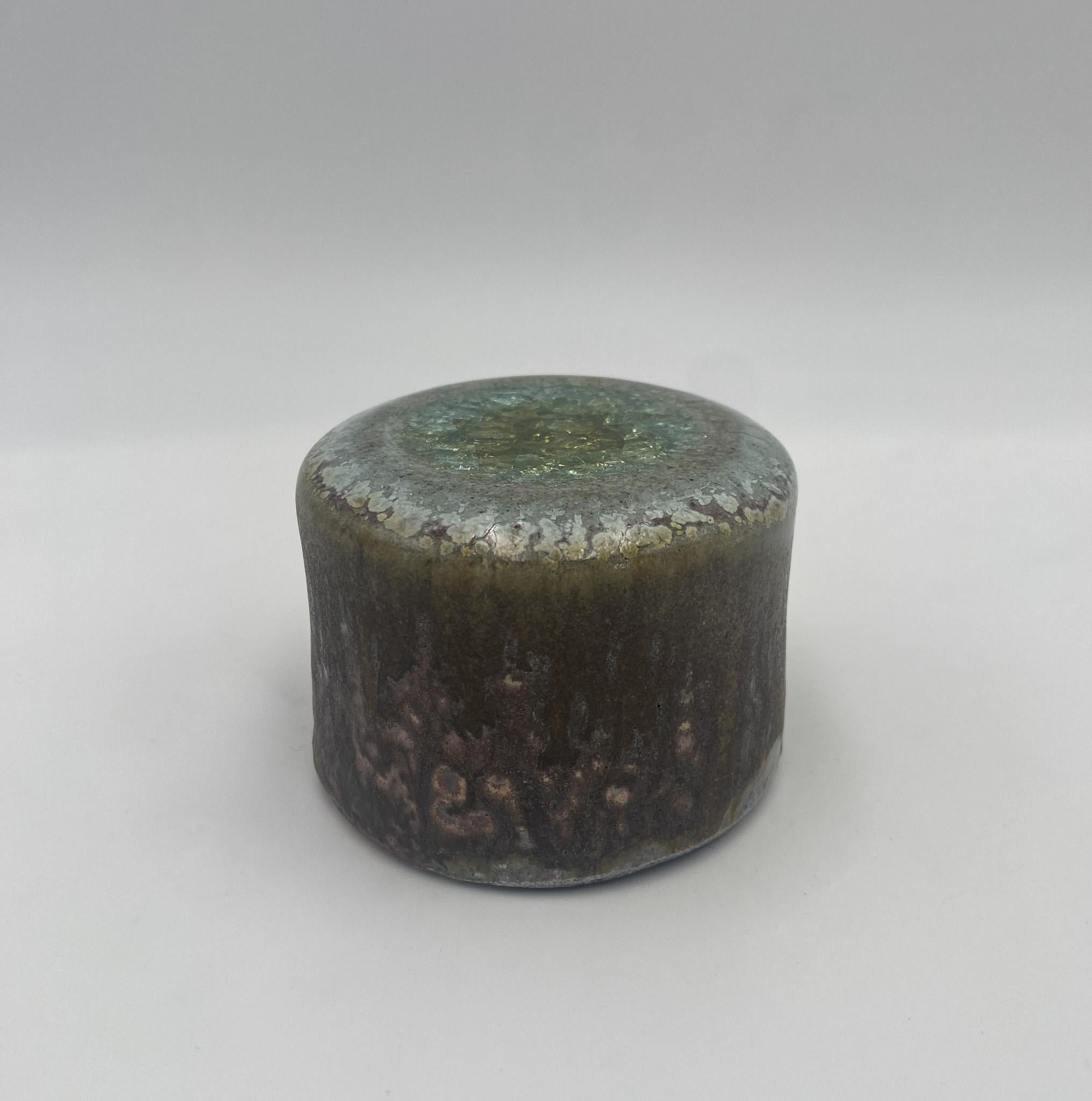 American Handmade Ceramic & Crackle Glass Paperweight,  United States, c.1970 For Sale