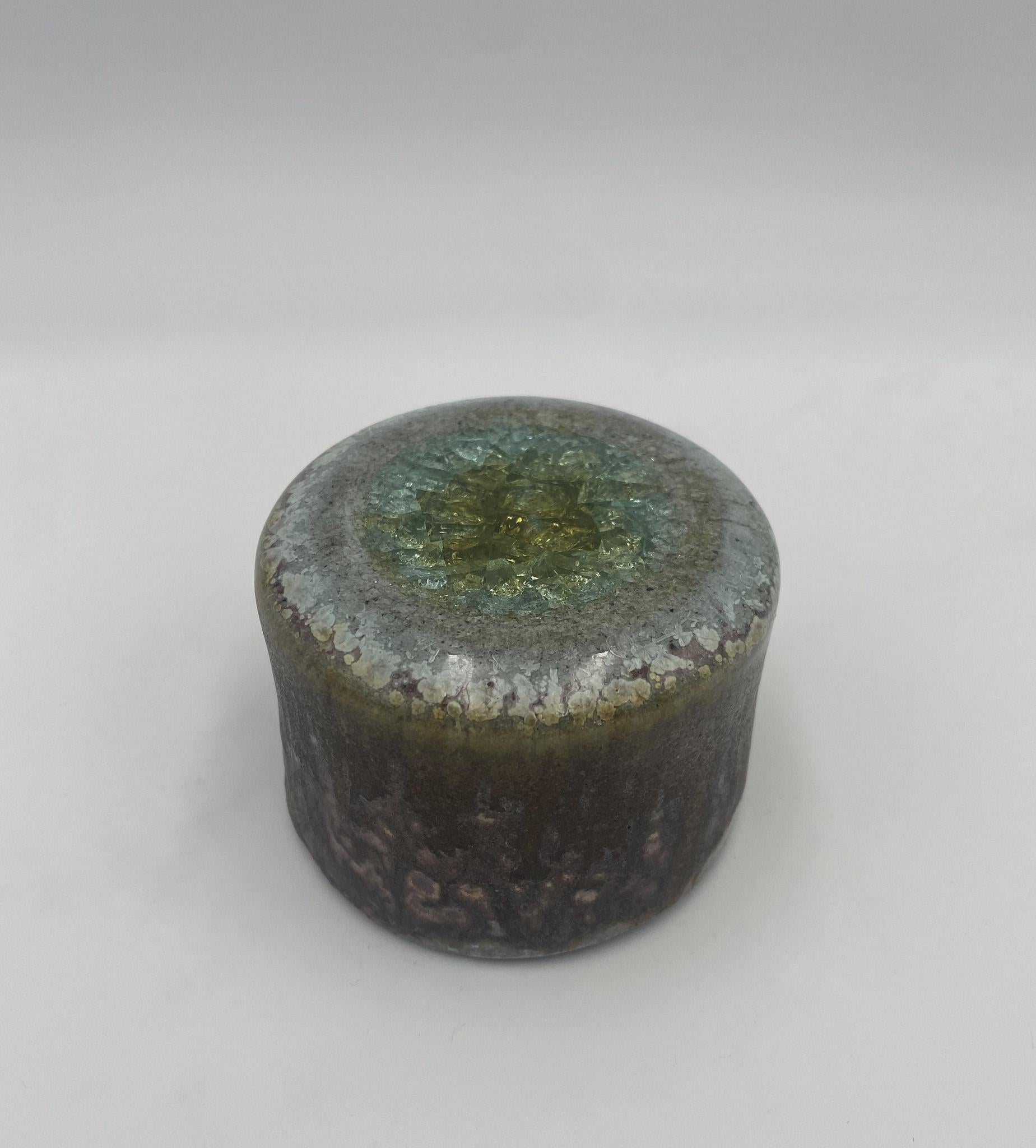 Handmade Ceramic & Crackle Glass Paperweight,  United States, c.1970 For Sale 1