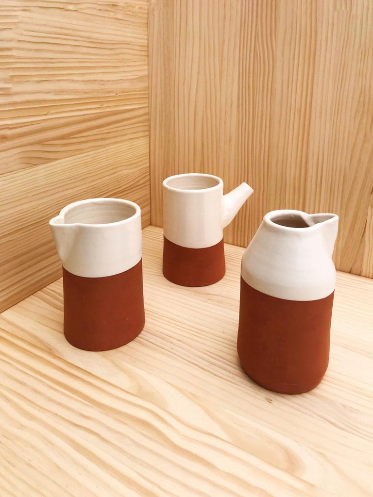 Handmade Ceramic Cylinder Rustic Carafe in Stone and White Design, in ...