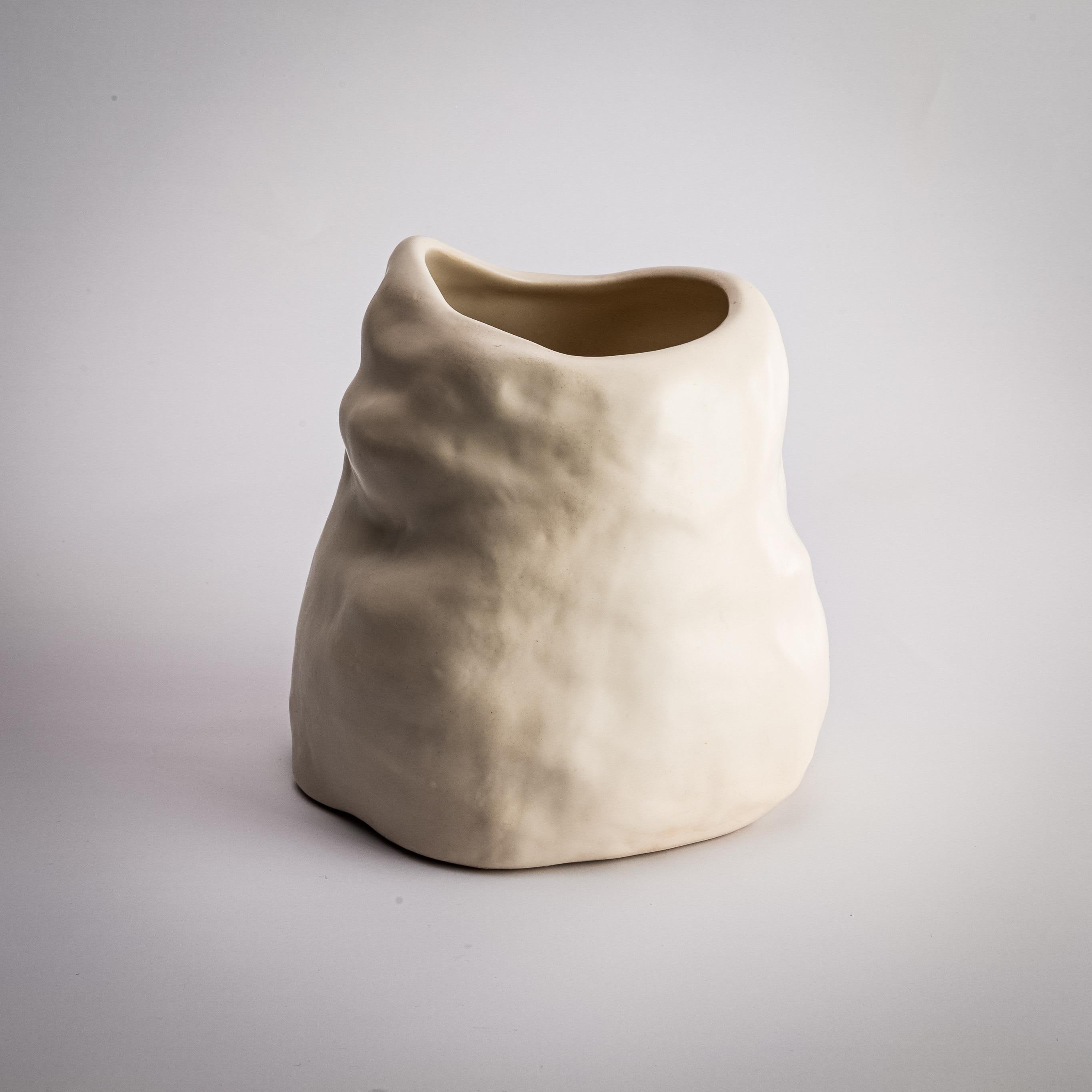 Argentine Handmade Ceramic Flower Vase Organic Shape Matte Satin Finish For Sale