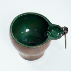 Handmade ceramic handbasin of cloakroom basin, Green copper, bronze ring 1970s