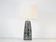 Handmade Ceramic Lamp Blue Glaze With Linen Lampshade - One of a Kind