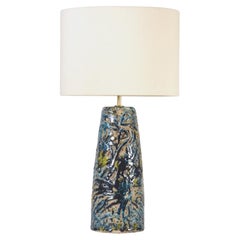 Handmade Ceramic Lamp Blue Glaze With Linen Lampshade - One of a Kind