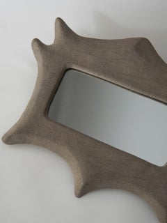 Handmade Ceramic Matte Ash Gray Wall Mirror by Maku Ceramic