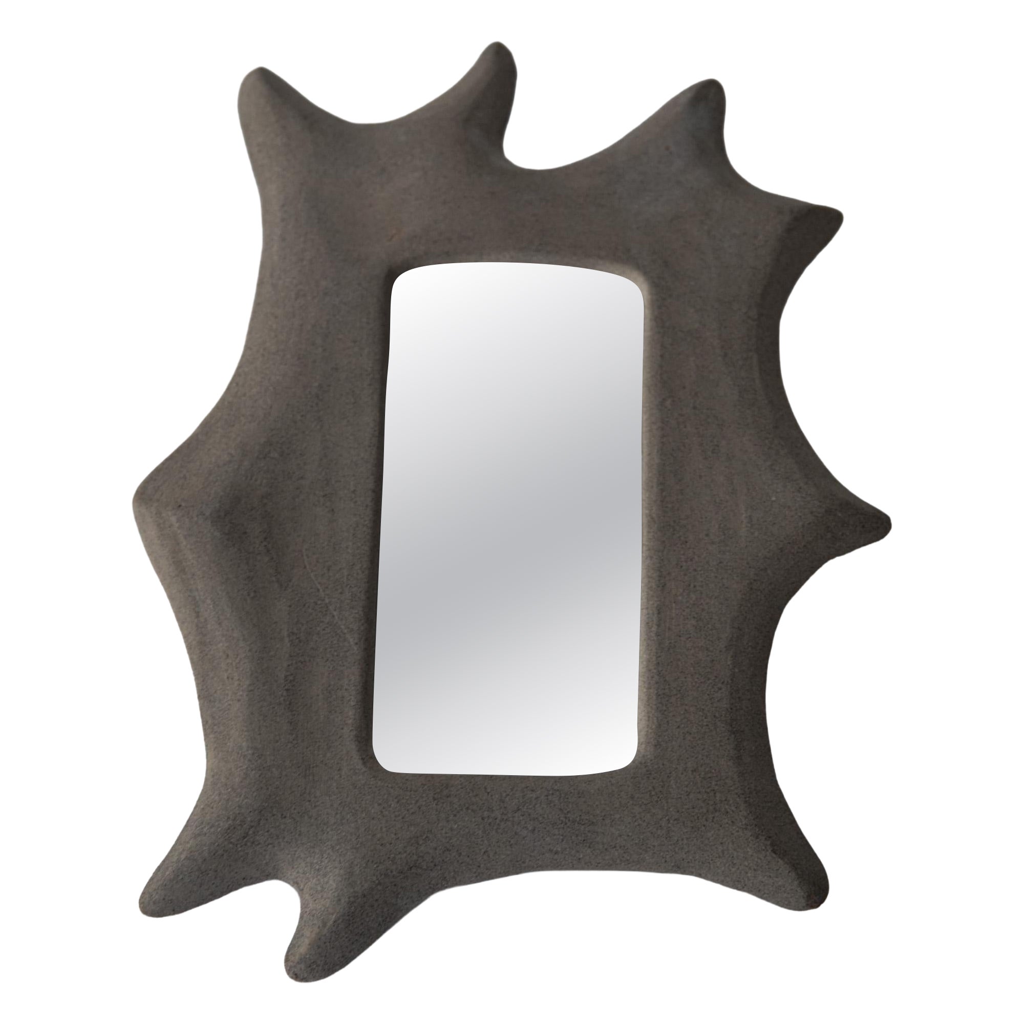 Handmade Ceramic Matte Ash Gray Wall Mirror by Maku Ceramic For Sale