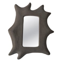 Handmade Ceramic Matte Ash Gray Wall Mirror by Maku Ceramic