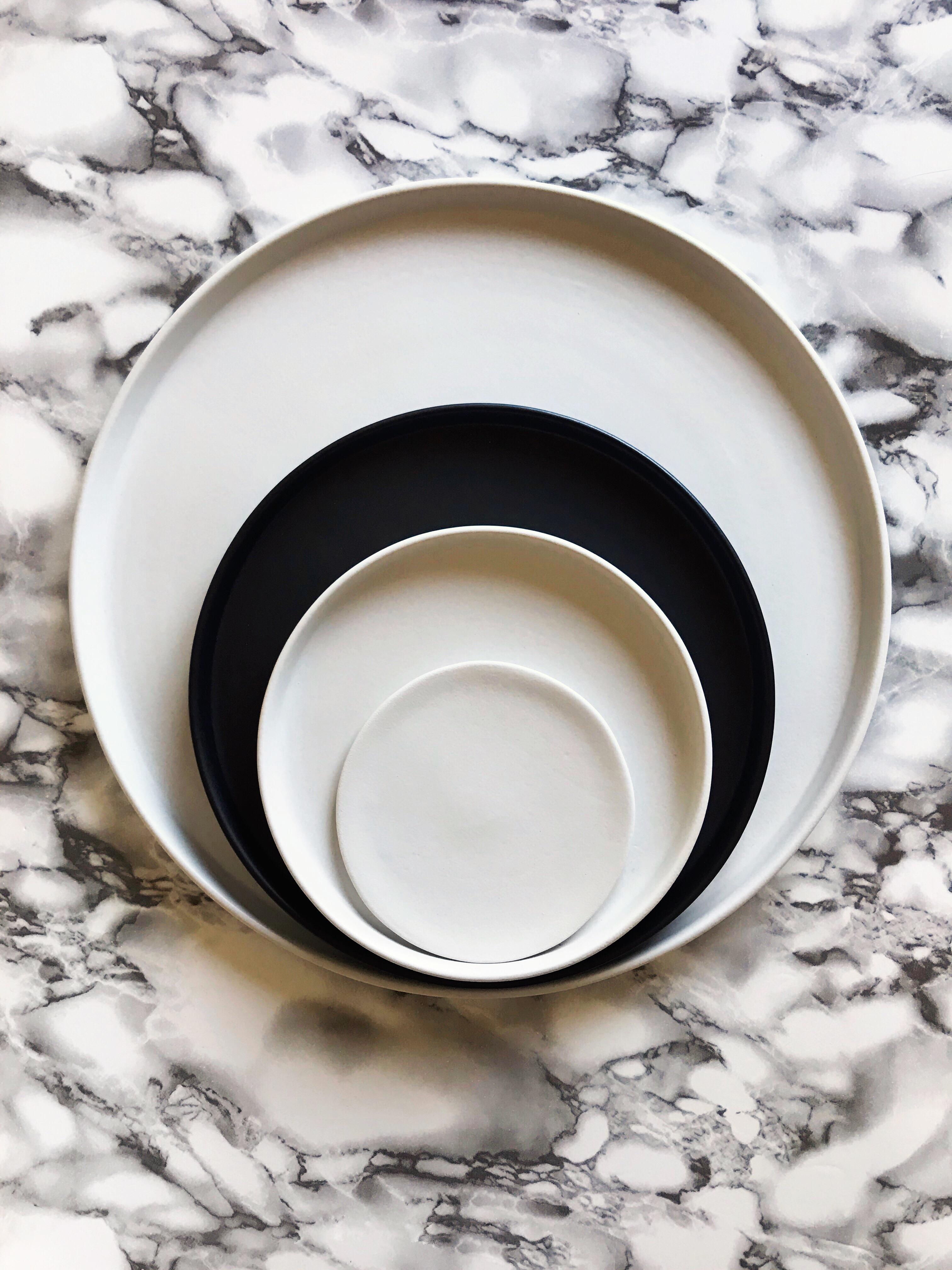 Organic Modern Handmade Ceramic Matte Platter in White, in Stock For Sale