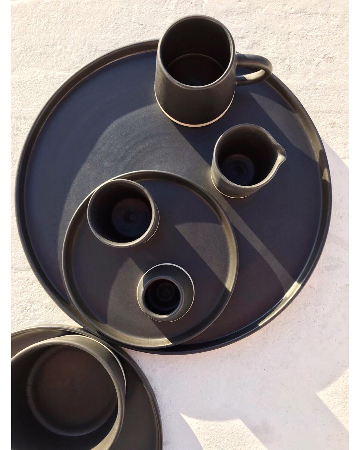 Portuguese Handmade Stoneware Salad Plate in Matte Black, in Stock For Sale