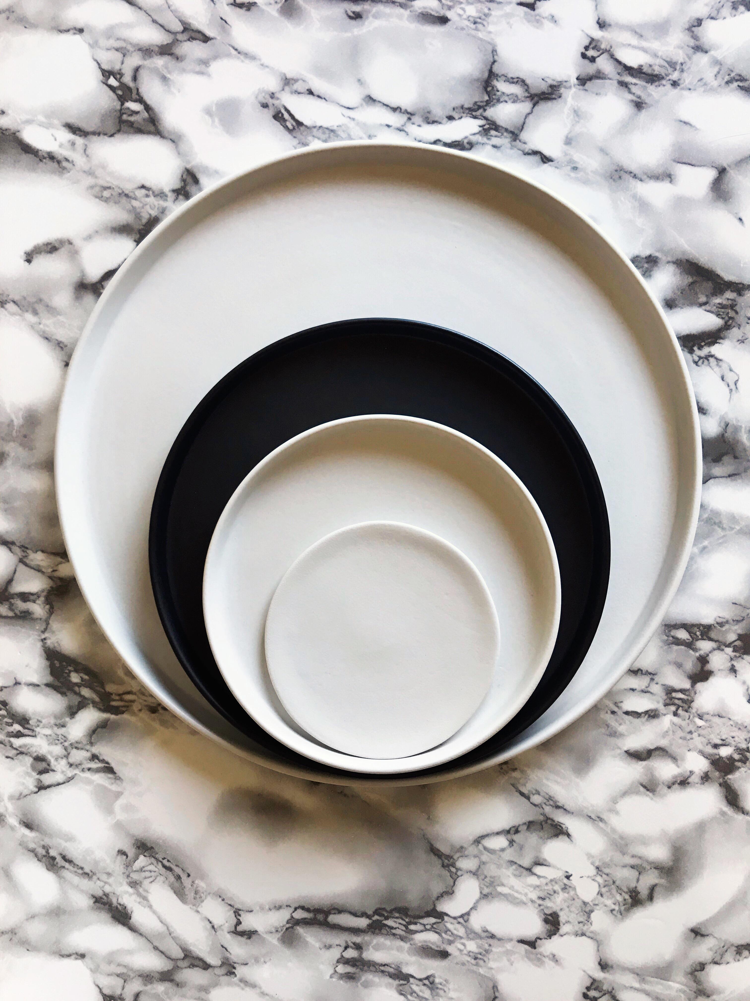 Organic Modern Handmade Ceramic Matte Salad Plate in White, in Stock For Sale