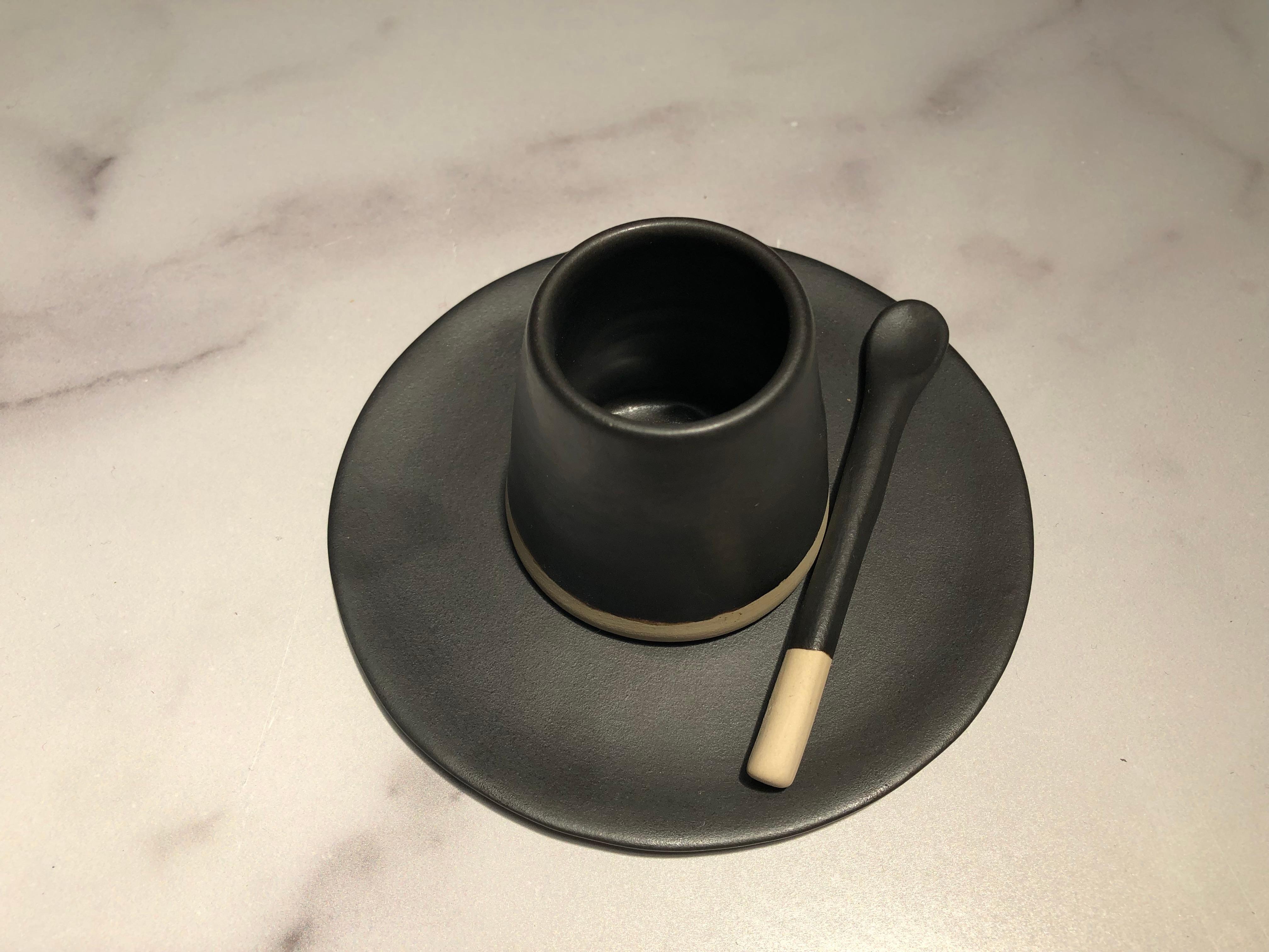 Organic Modern Handmade Ceramic Matte Saucer in Black, in Stock