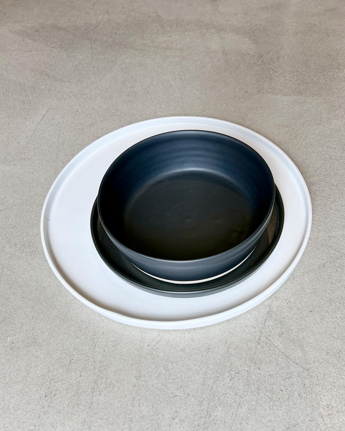 Portuguese Handmade Ceramic Matte Serving Bowl in Black, in Stock For Sale