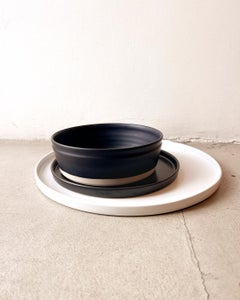 Handmade Ceramic Matte Serving Bowl in Black, in Stock