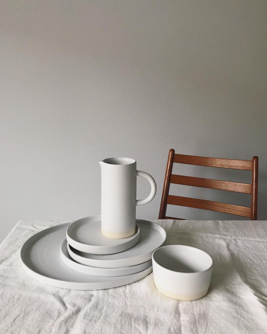 Organic Modern Handmade Ceramic Matte Serving Bowl in White, in Stock For Sale
