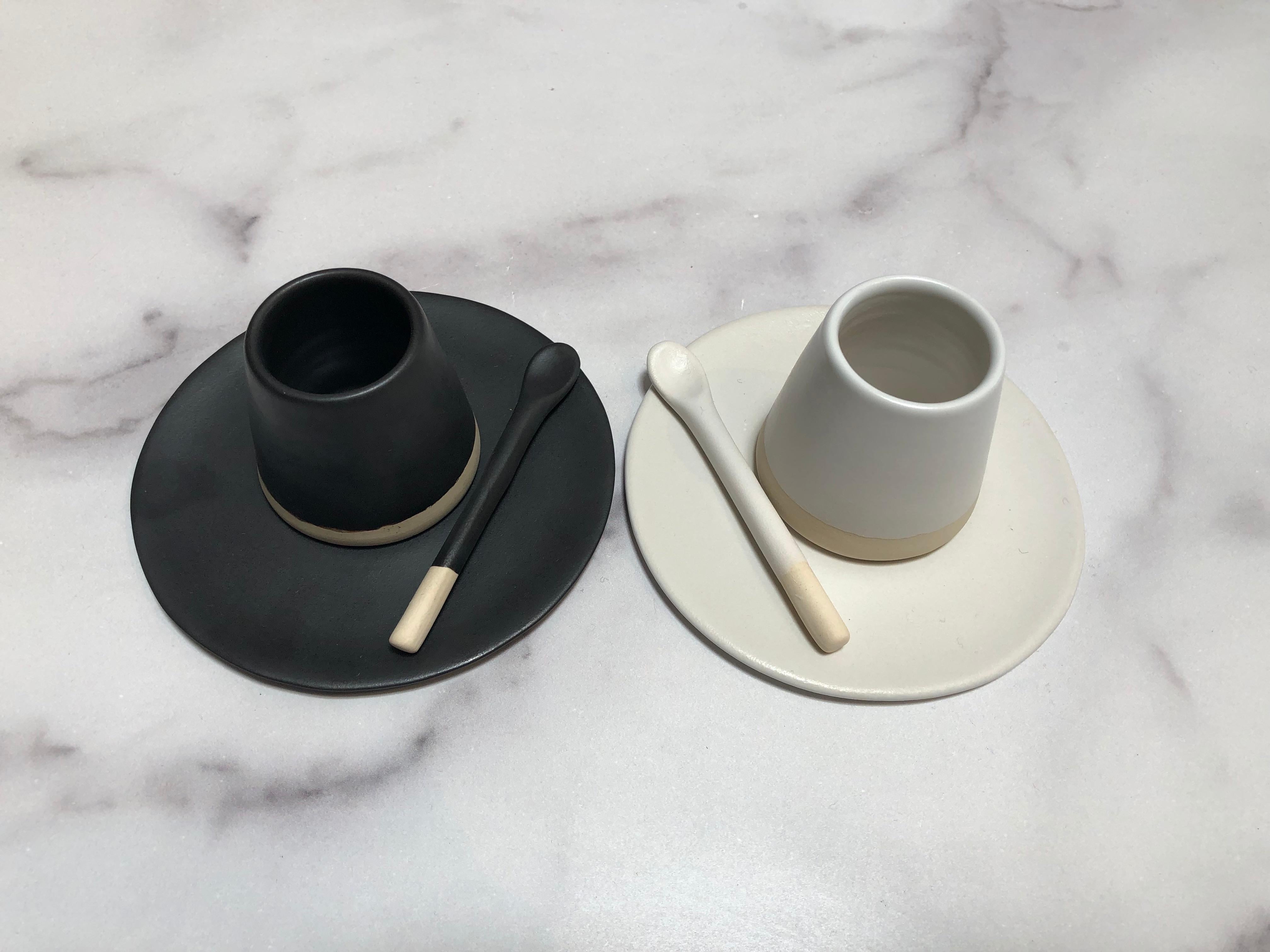 Organic Modern Handmade Ceramic Matte Tea Spoon in Black, in Stock