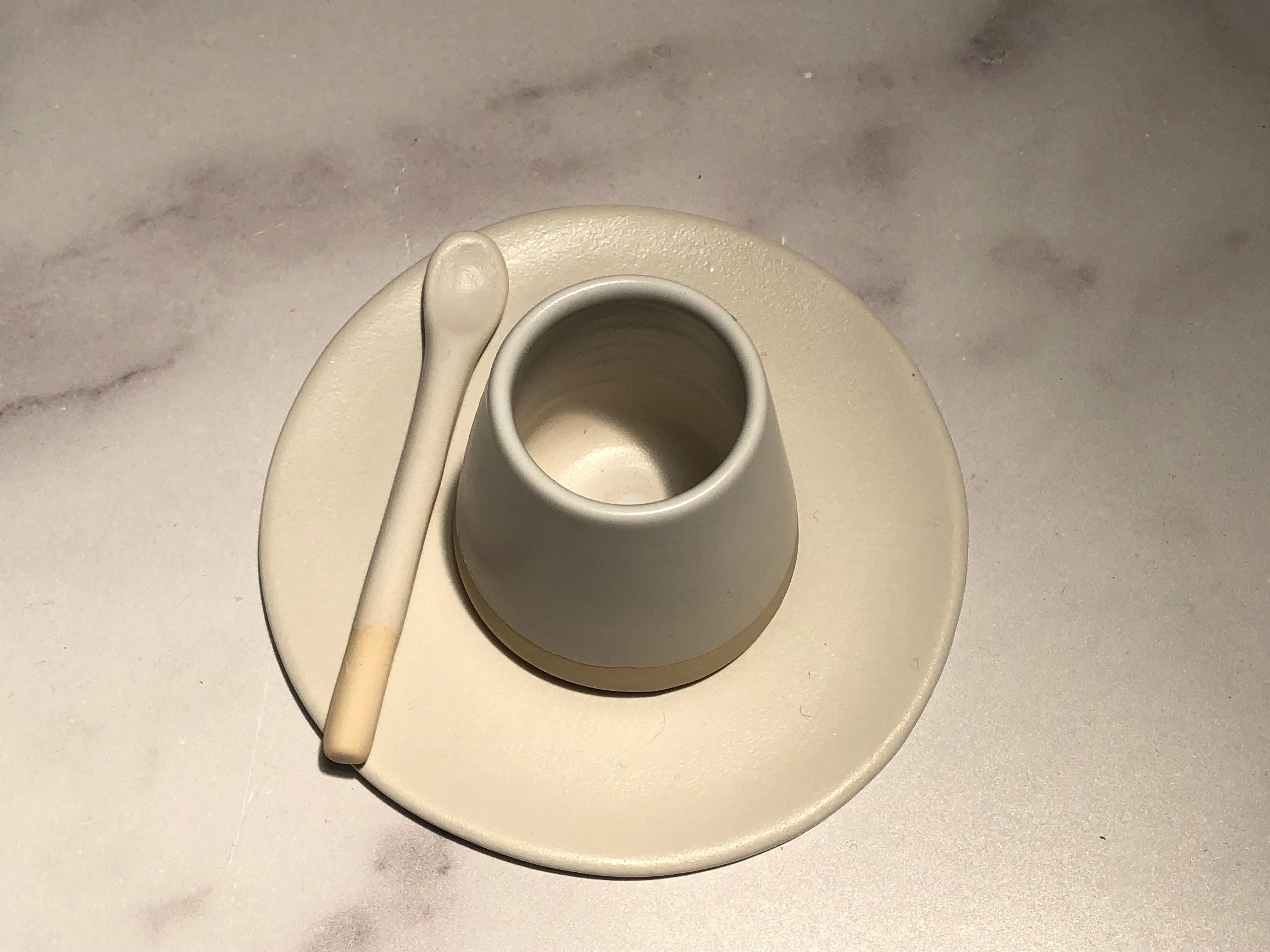 Portuguese Handmade Ceramic Matte Tea Spoon in White, in Stock