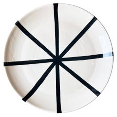 Handmade Ceramic Segment Platter with Graphic Black and White Design, in Stock