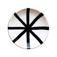 Handmade Ceramic Segment Saucer with Graphic Black & White Design, in Stock