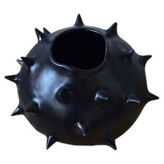 Handmade Ceramic Spikes Black Round Vase