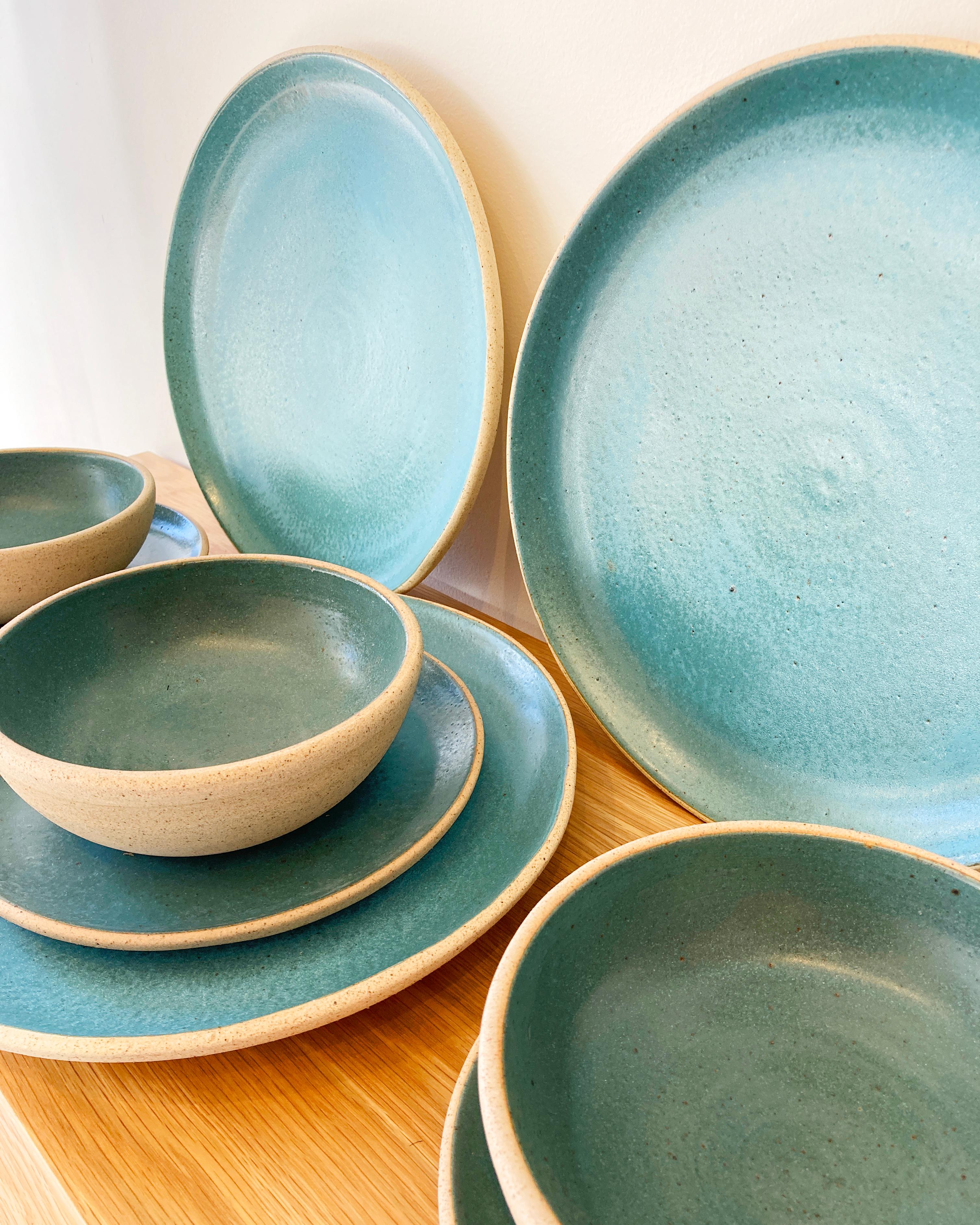 Organic Modern Handmade Ceramic Stoneware Bowl in Turquoise, in Stock