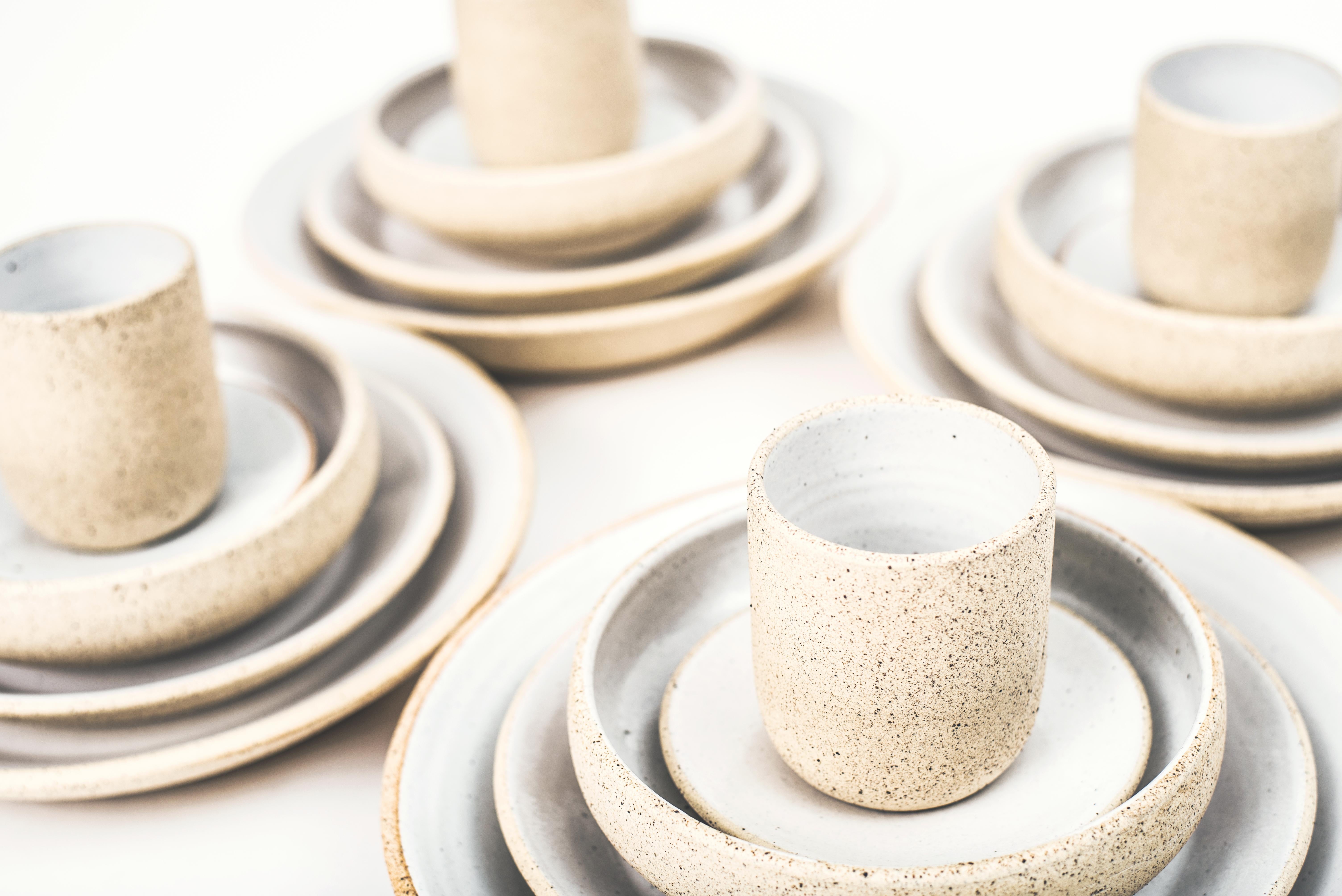 Contemporary Handmade Ceramic Stoneware Cup in Ivory, In Stock