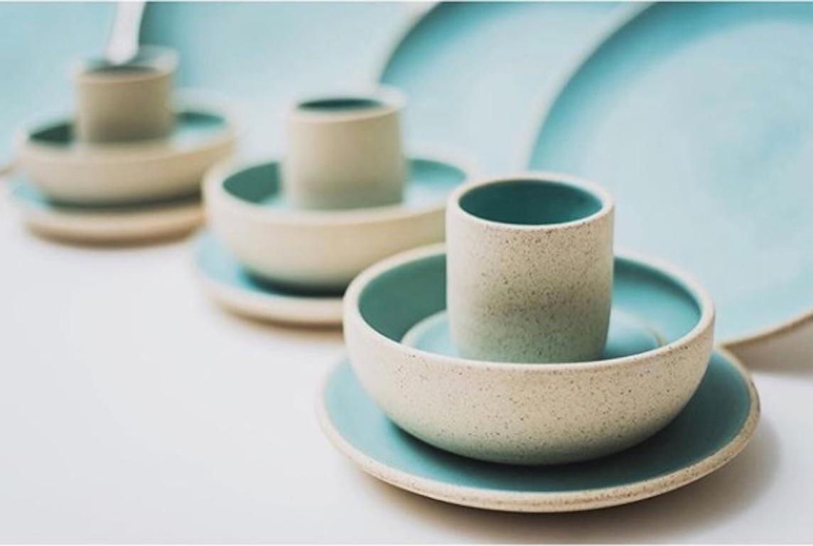 Organic Modern Handmade Ceramic Stoneware Cup in Turquoise, in Stock