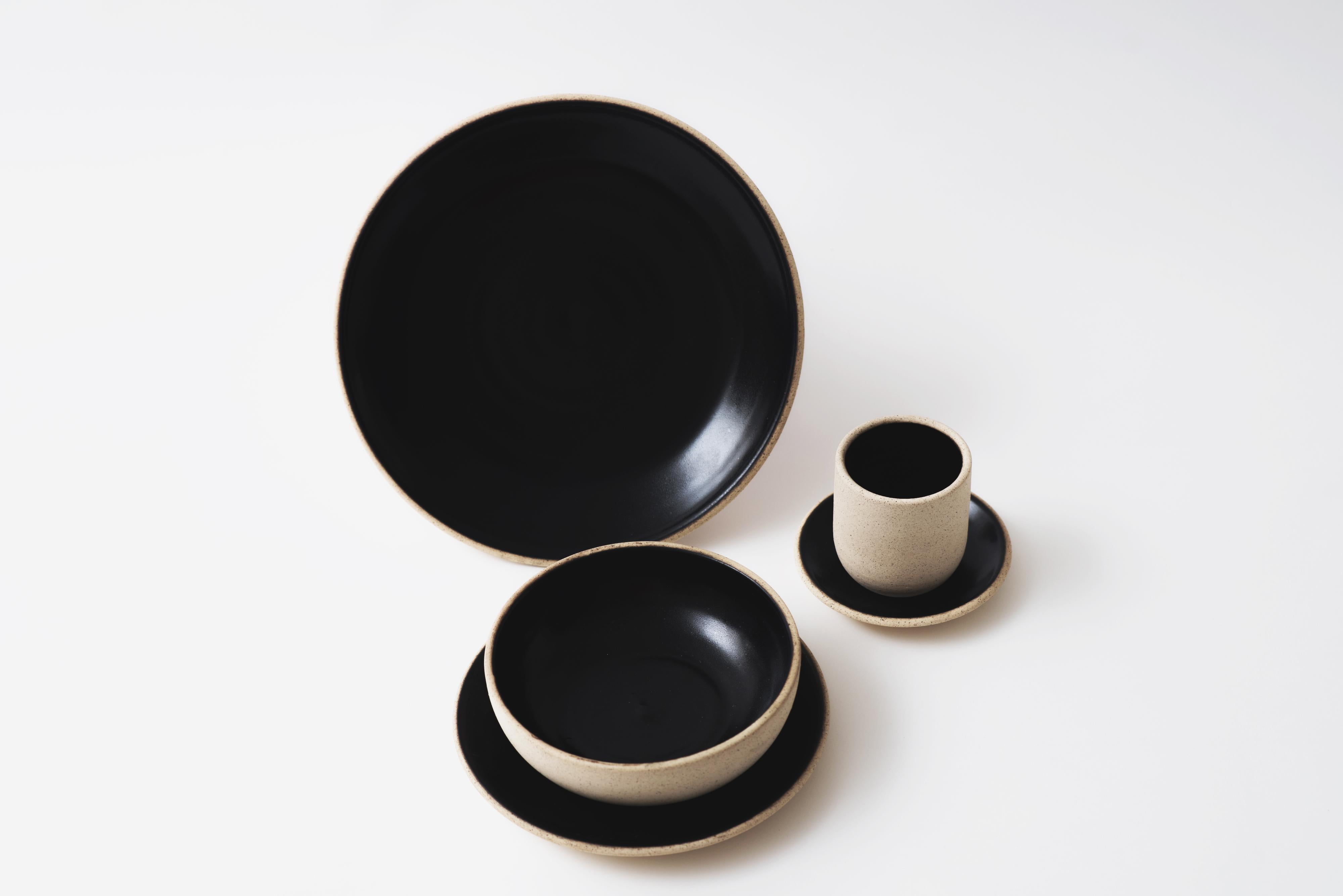 Mexican Handmade Ceramic Stoneware Dinner Plate in Black Obsidian and Natural, in Stock