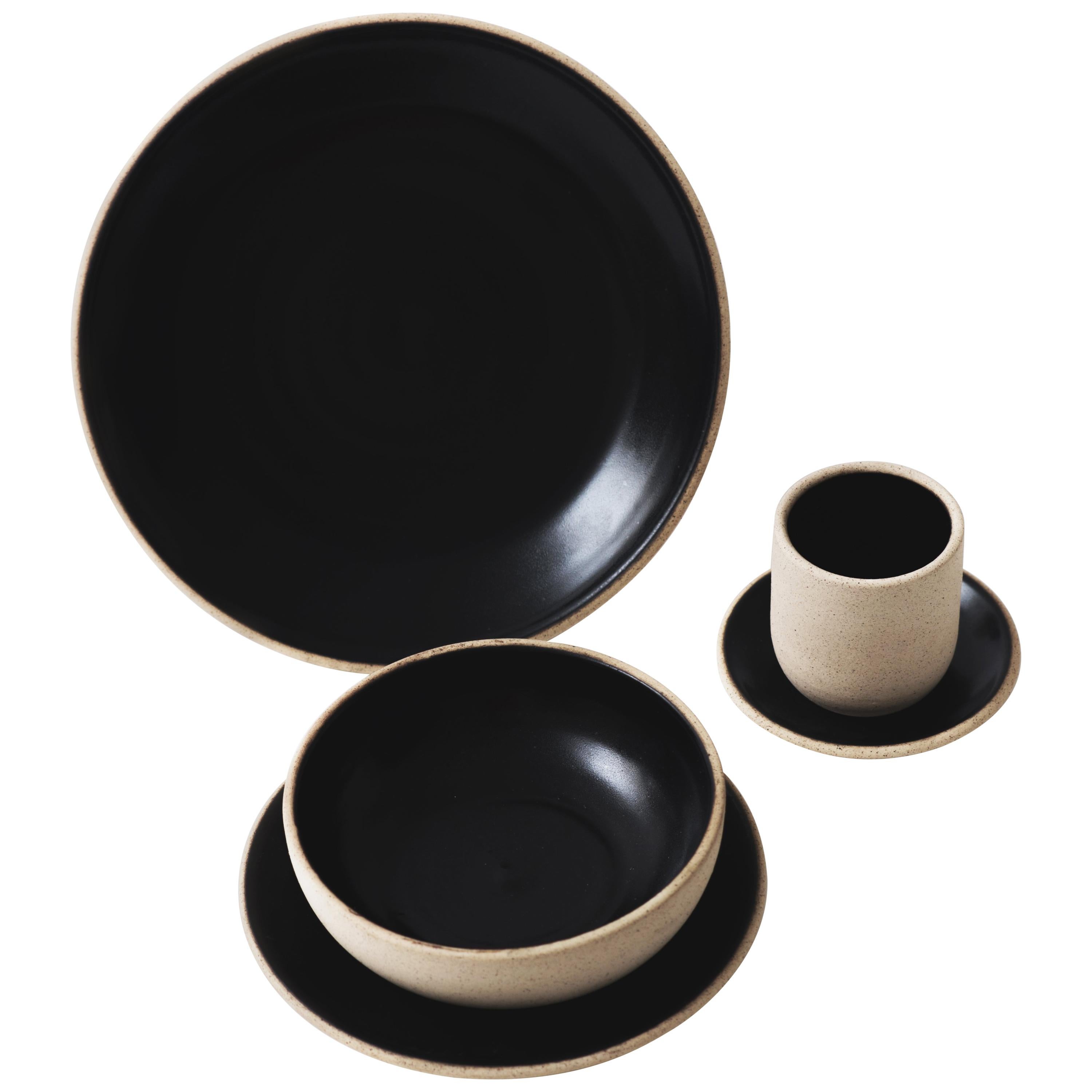 Handmade Ceramic Stoneware Dinner Plate in Black Obsidian and Natural, in Stock