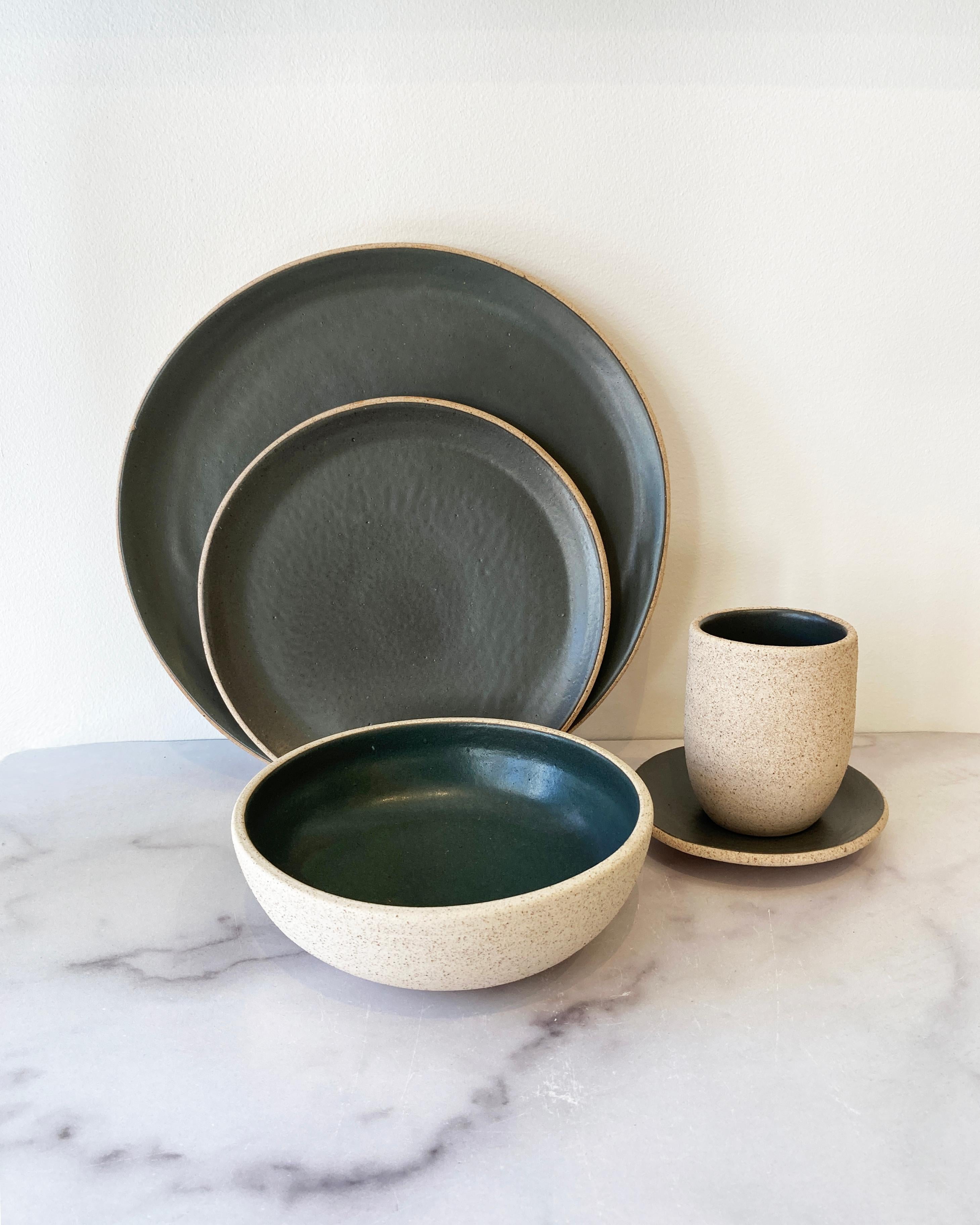 Handmade dinnerware from Tlaquepaque, Jalisco, Mexico, by a family of ceramicists that have been creating handmade earthenware for over 60 years, these pieces are made using multigenerational techniques yet designed for the modern table. Their clean