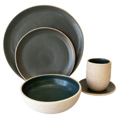 Handmade Ceramic Stoneware Five-Piece Place Setting in Gray, in Stock