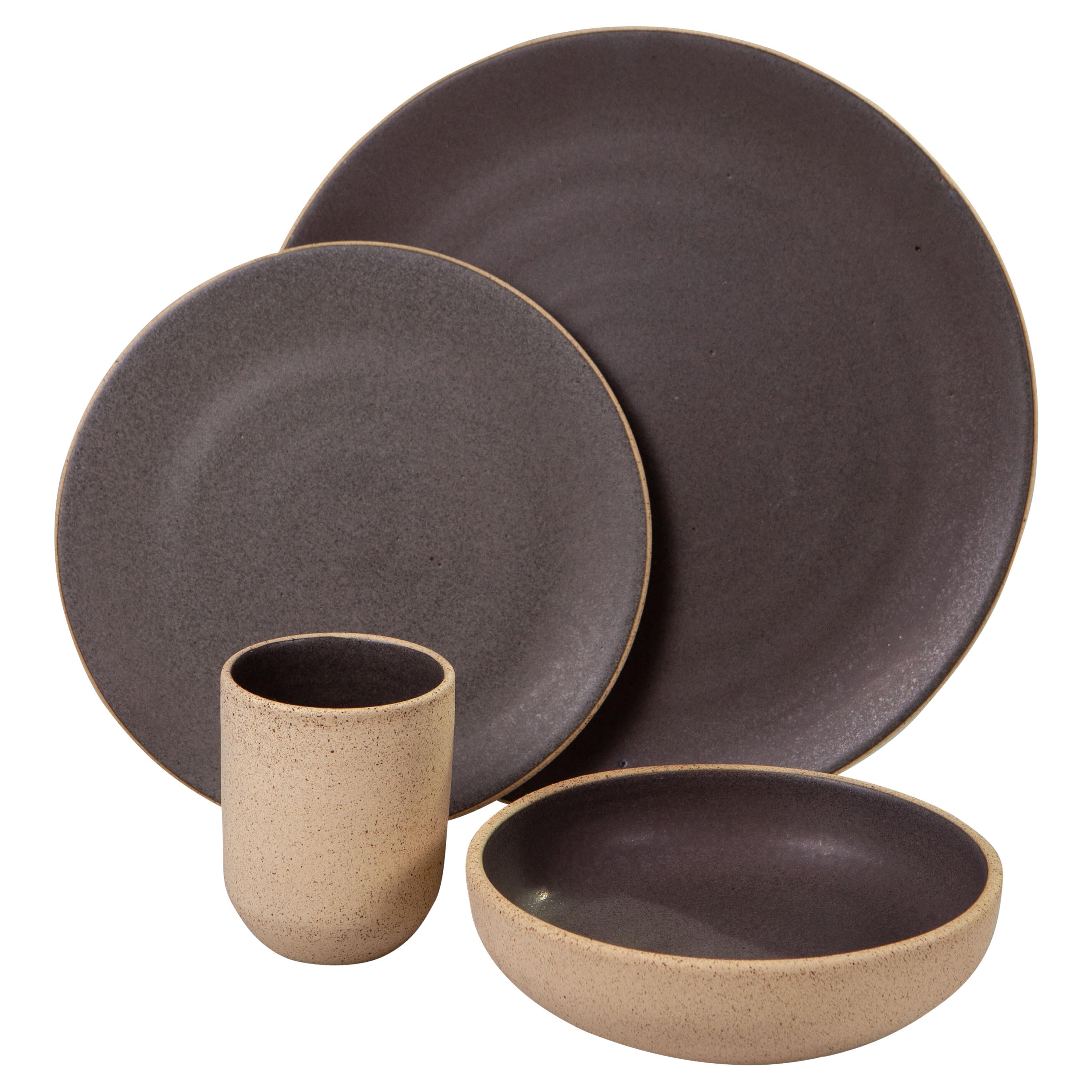 Handmade Ceramic Stoneware Four-Piece Place Setting in Grey, in Stock