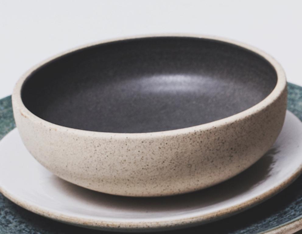 Hand-Crafted Handmade Ceramic Stoneware Salad Plate in Grey, in Stock For Sale