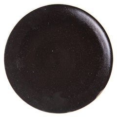 Handmade Ceramic Stoneware Saucer in Black Obsidian and Natural, in Stock