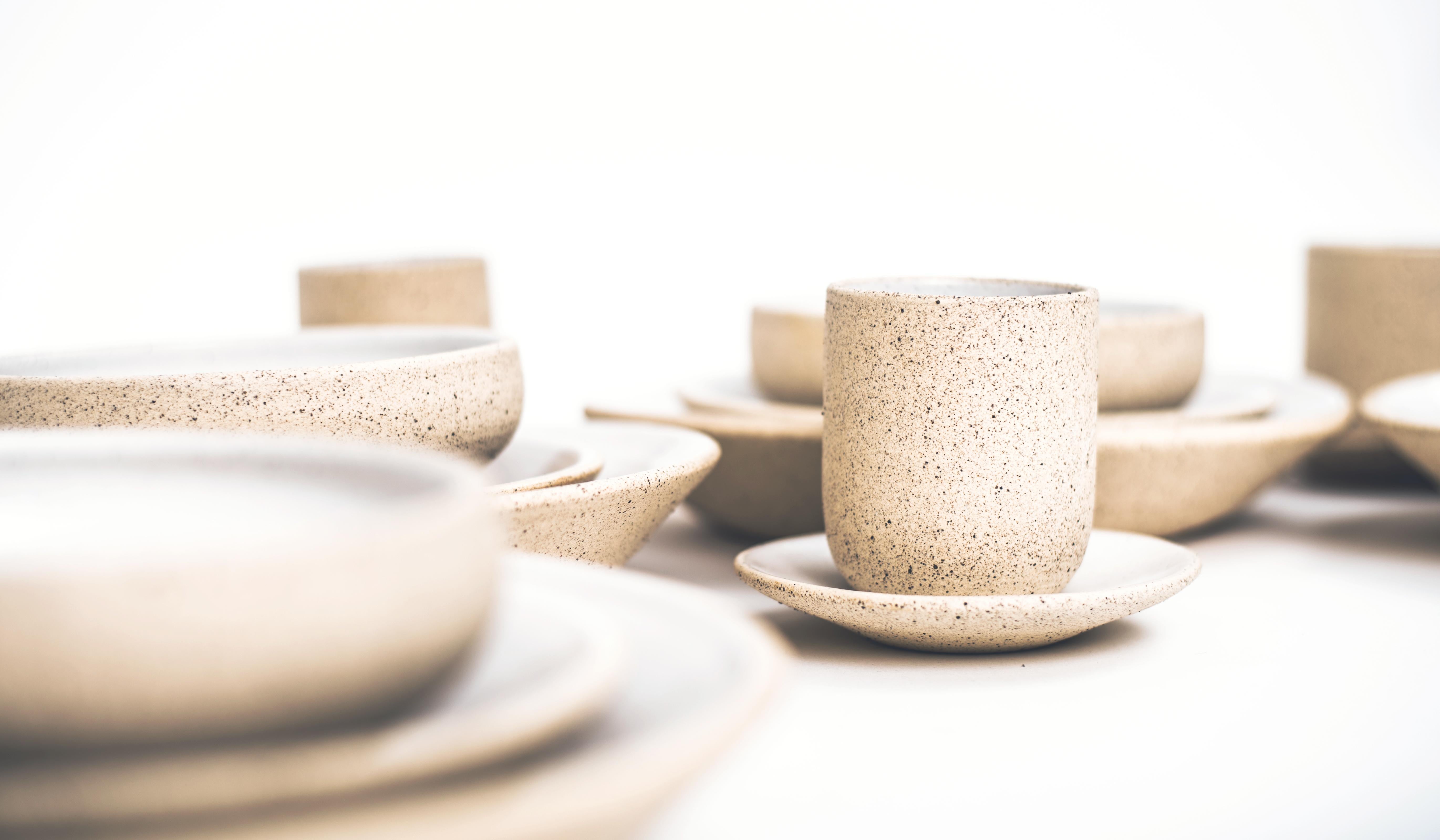 Handmade Ceramic Stoneware Saucer in Ivory, in Stock In New Condition In West Hollywood, CA