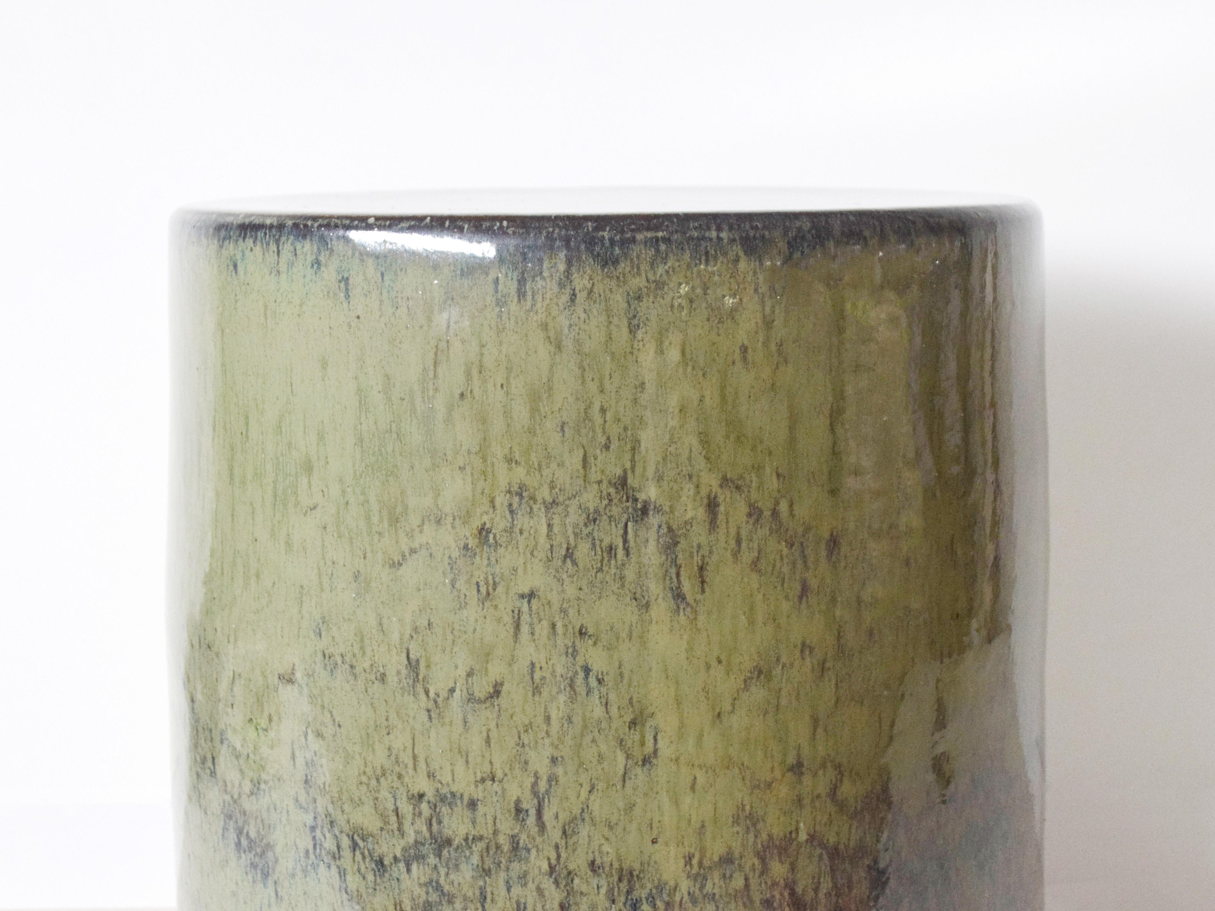 Portuguese Handmade Green Ceramic Stoneware Side Table For Sale