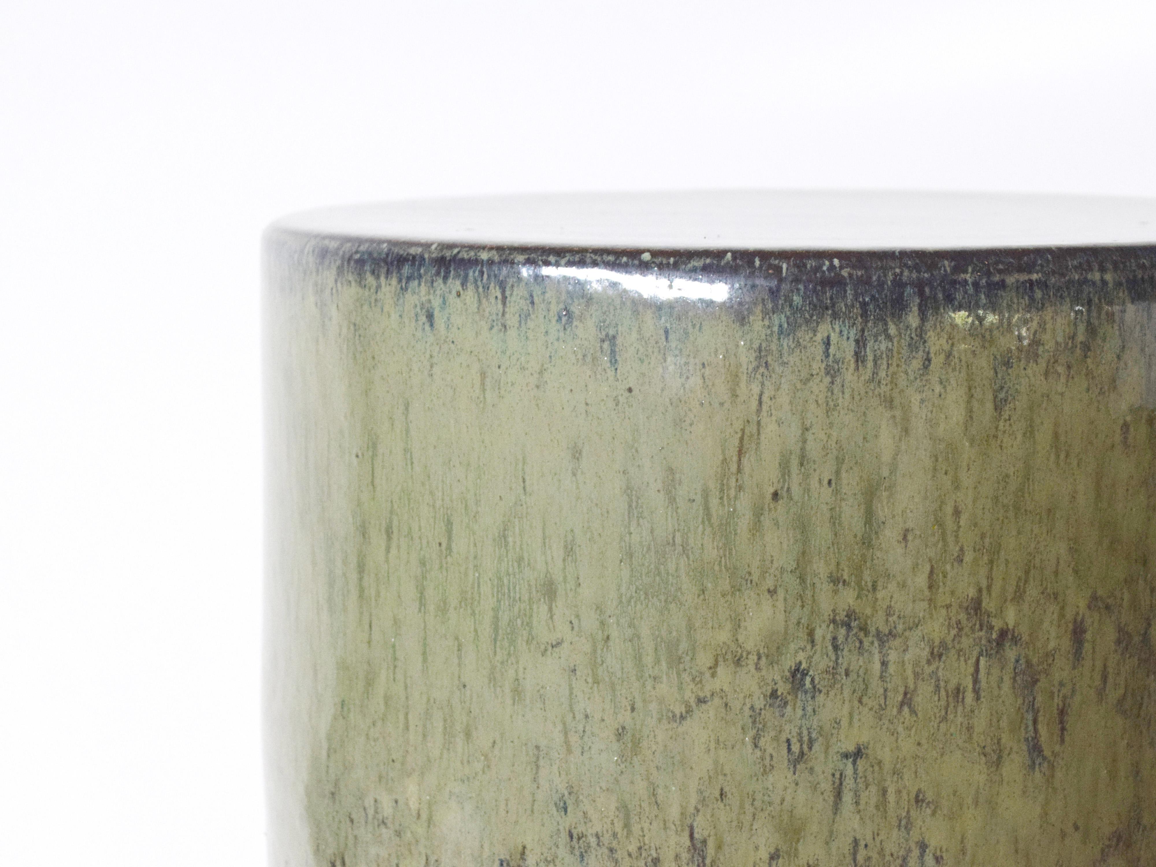 Glazed Handmade Green Ceramic Stoneware Side Table For Sale