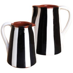 Handmade Ceramic Striped Jug with Graphic Black and White Design, in Stock