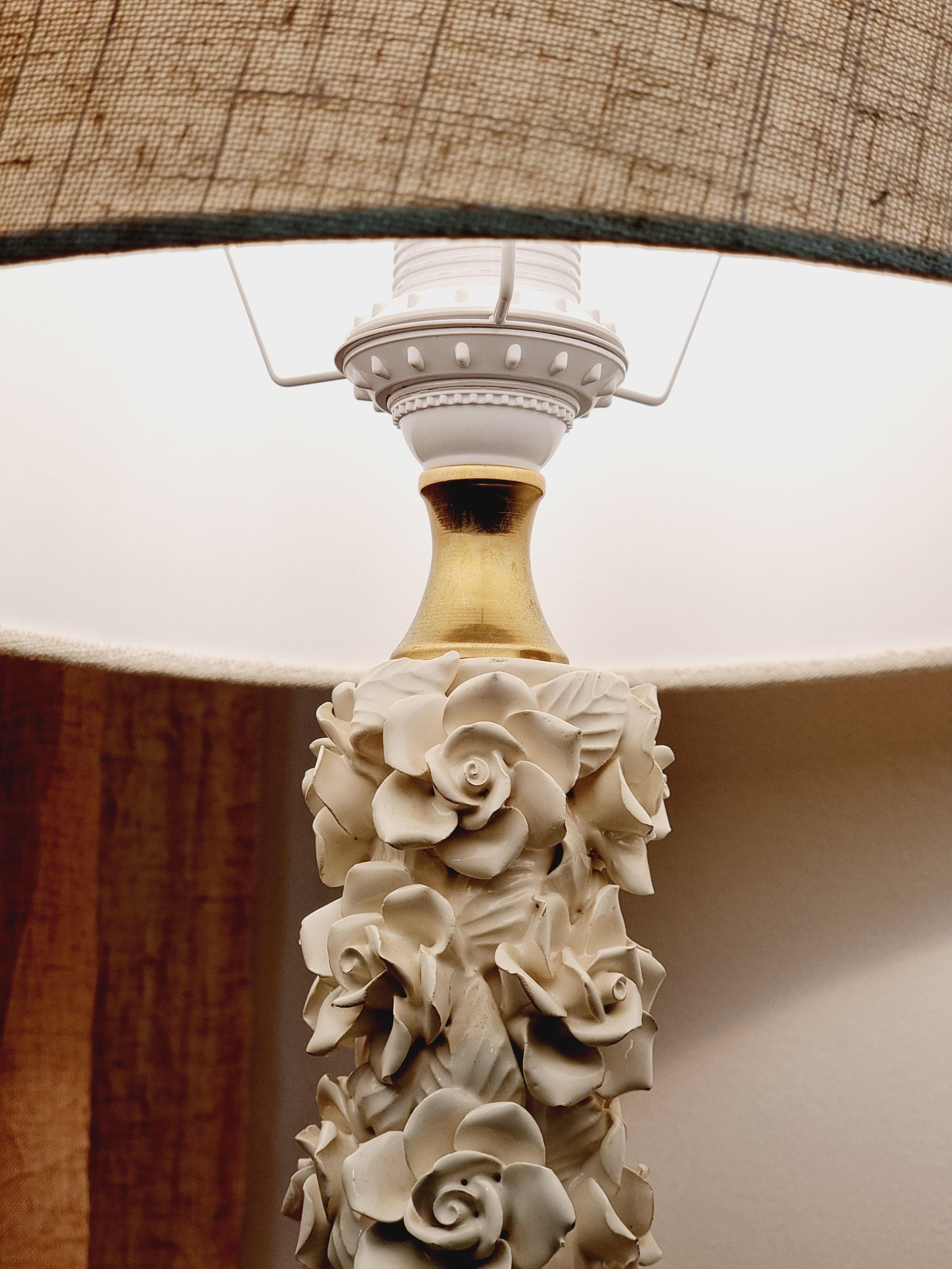 Handmade Ceramic Table Lamp with Flower Decor, Midcentury / Hollywood Regency For Sale 7