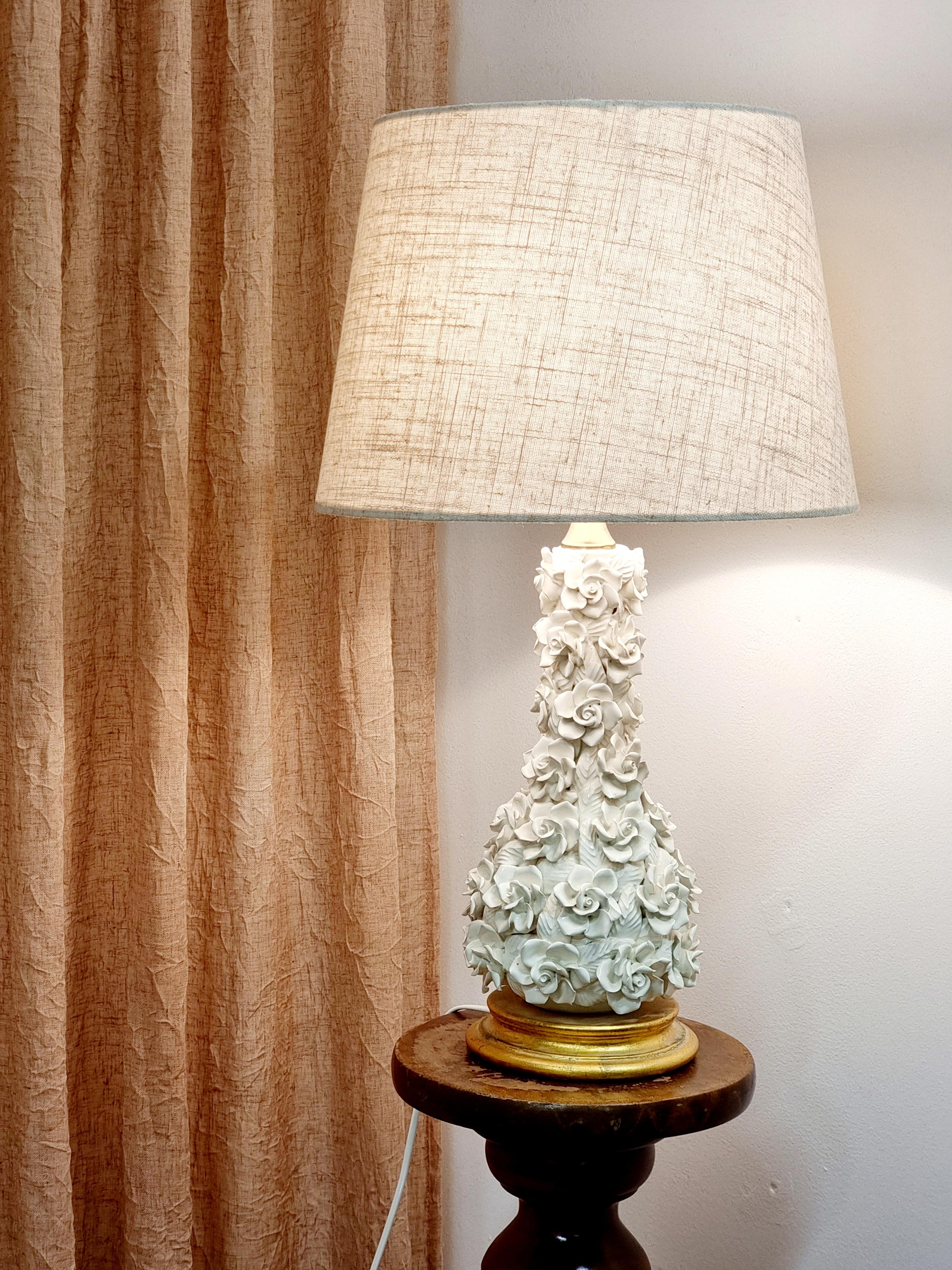 Handmade Ceramic Table Lamp with Flower Decor, Midcentury / Hollywood Regency For Sale 9