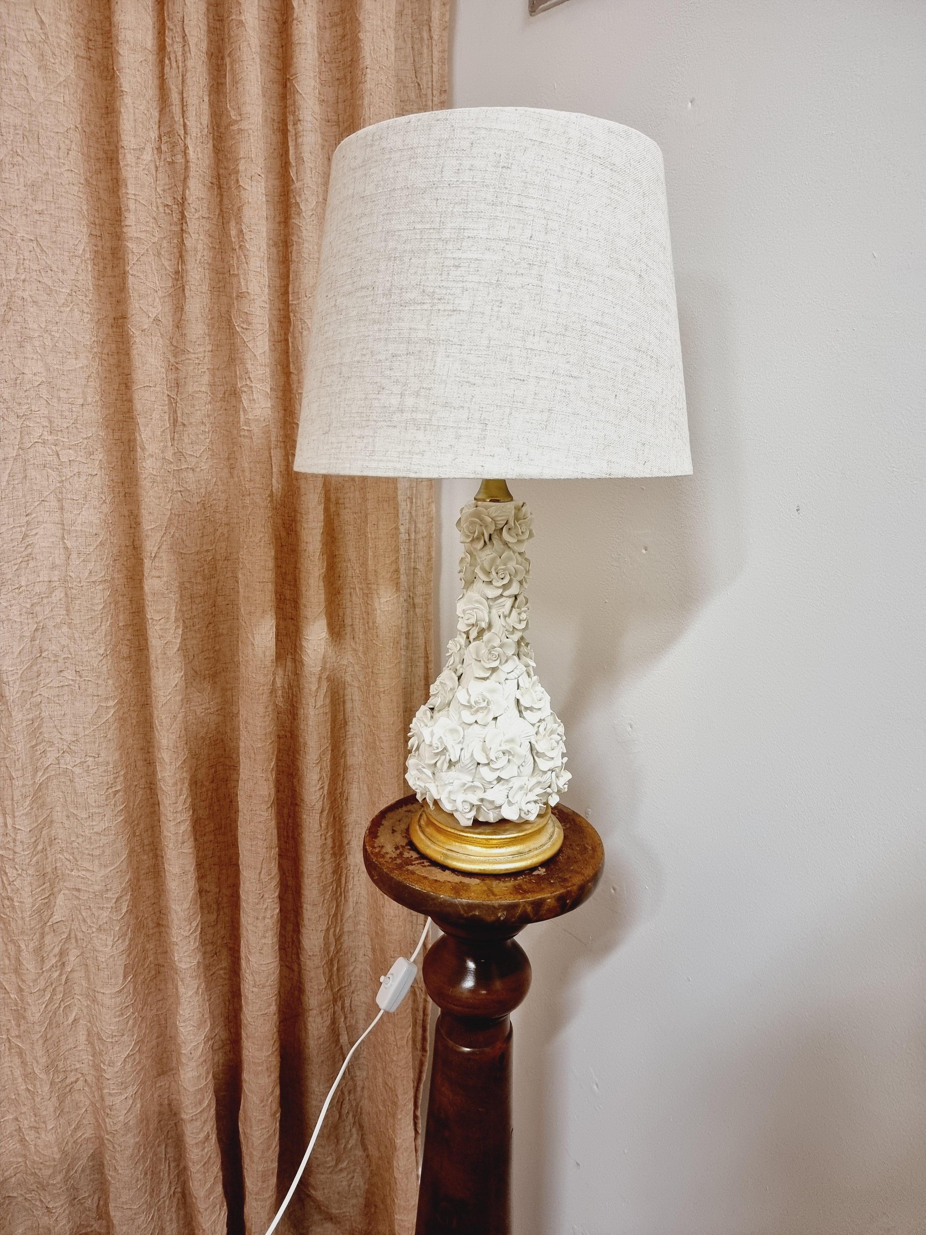 Handmade Ceramic Table Lamp with Flower Decor, Midcentury / Hollywood Regency For Sale 3