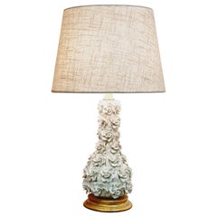Handmade Ceramic Table Lamp with Flower Decor, Midcentury / Hollywood Regency