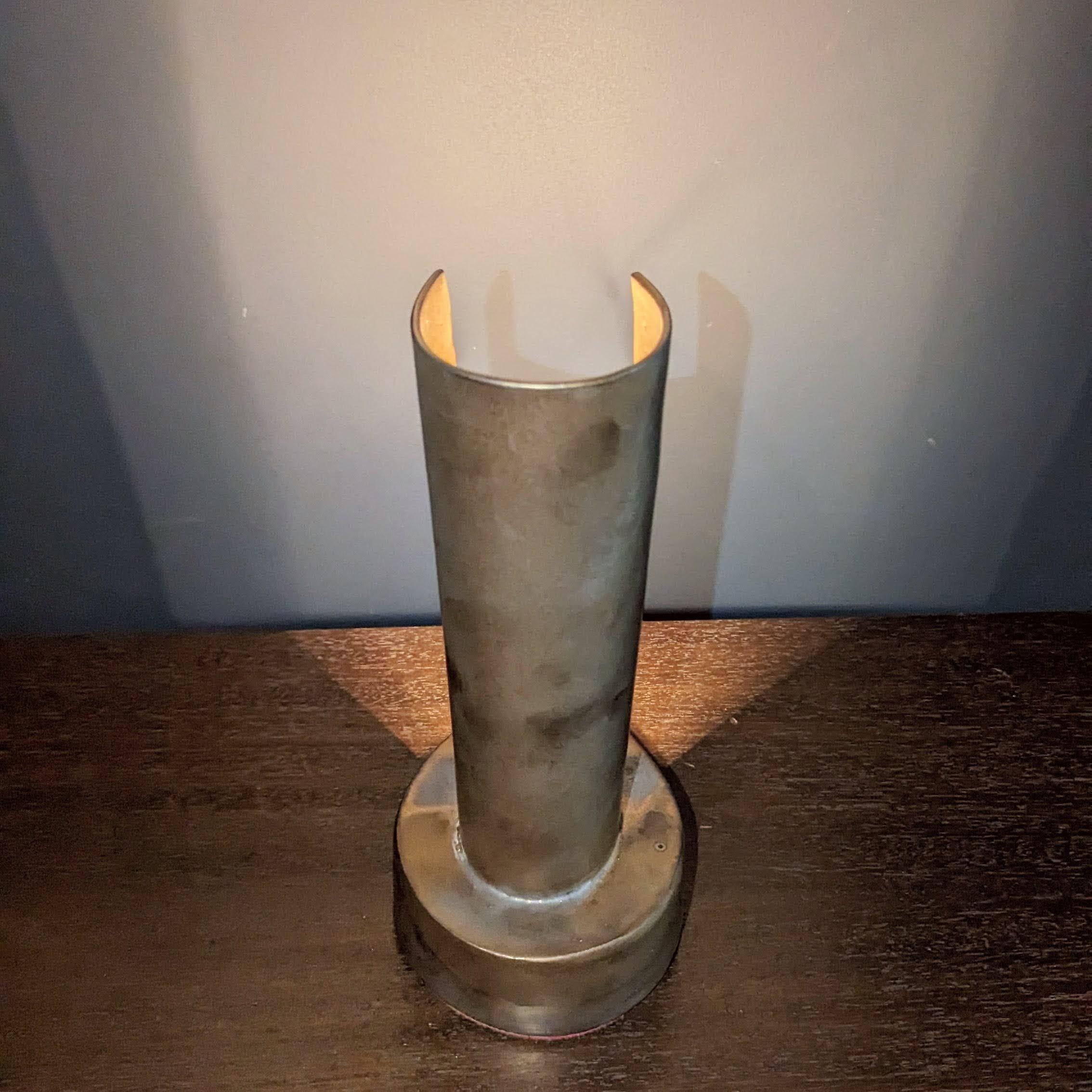 Handmade ceramic table lamp with metallic glaze and ambient light For Sale 1