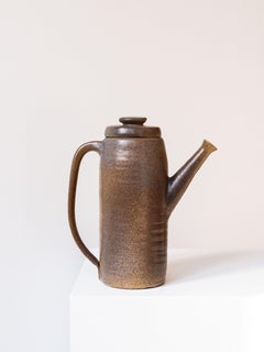 Handmade Ceramic Teapot in Brown Enamel France 1970s