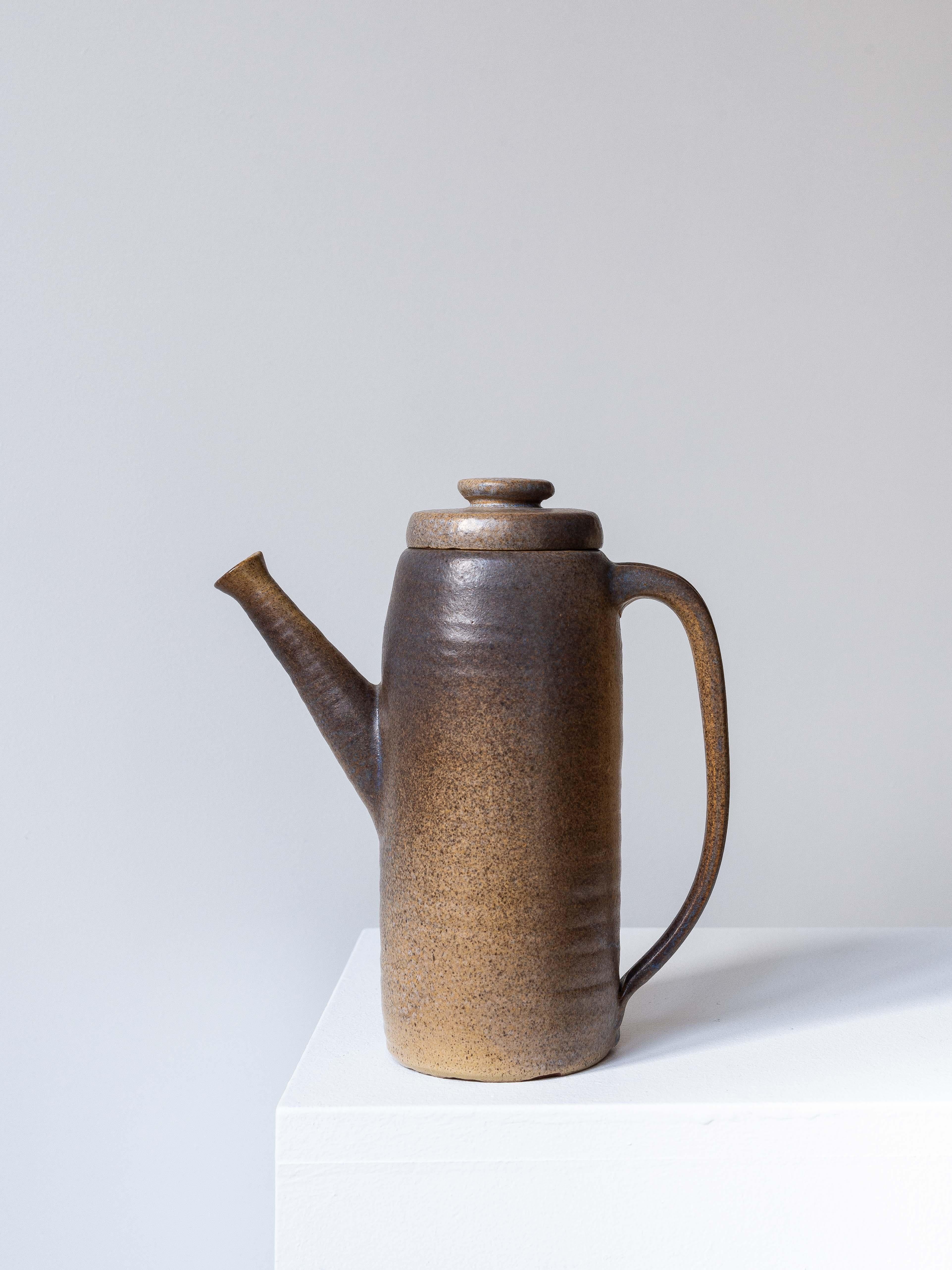 Handmade Ceramic Teapot in Brown Enamel France 1970s In Good Condition For Sale In ROUEN, FR