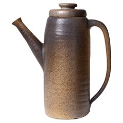 Teiera in ceramica fatta a mano con smalto marrone Francia anni '70