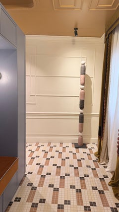 Handmade Ceramic totem Sculpture - red-white-black
