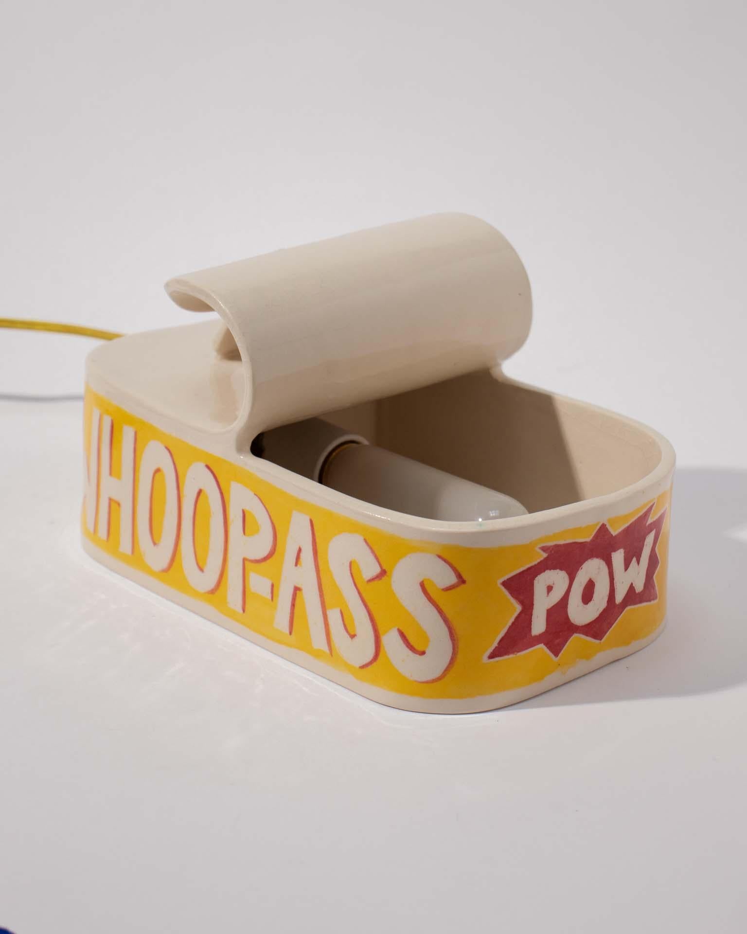 Other Handmade Ceramic Typographic Whoop Ass Can Table Lamp For Sale