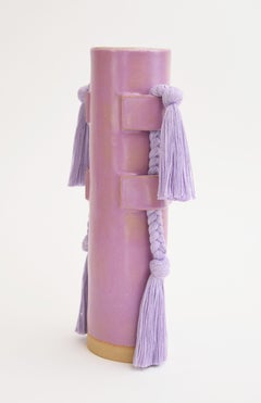 Handmade Ceramic Vase #504 in Satin Lavender with Lavender Cotton Braid & Fringe