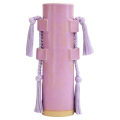 Handmade Ceramic Vase #504 in Satin Lavender with Lavender Cotton Braid & Fringe